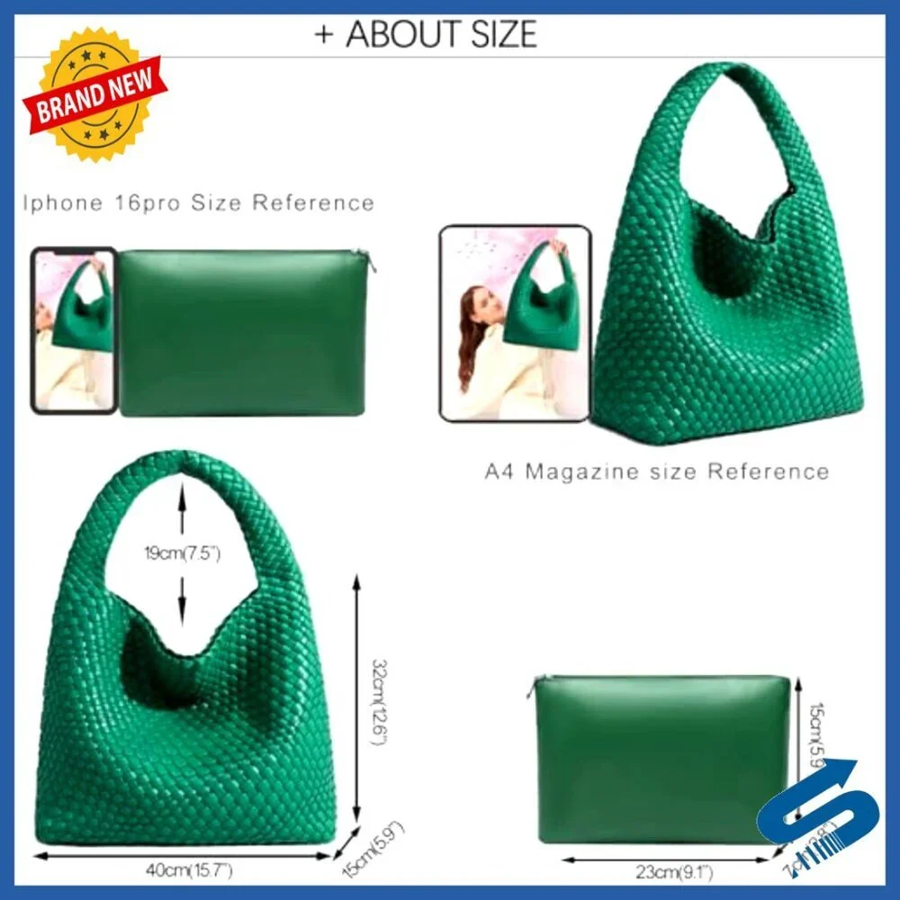 Large Vegan Leather Woven Hobo Tote Shoulder Bag with Purse